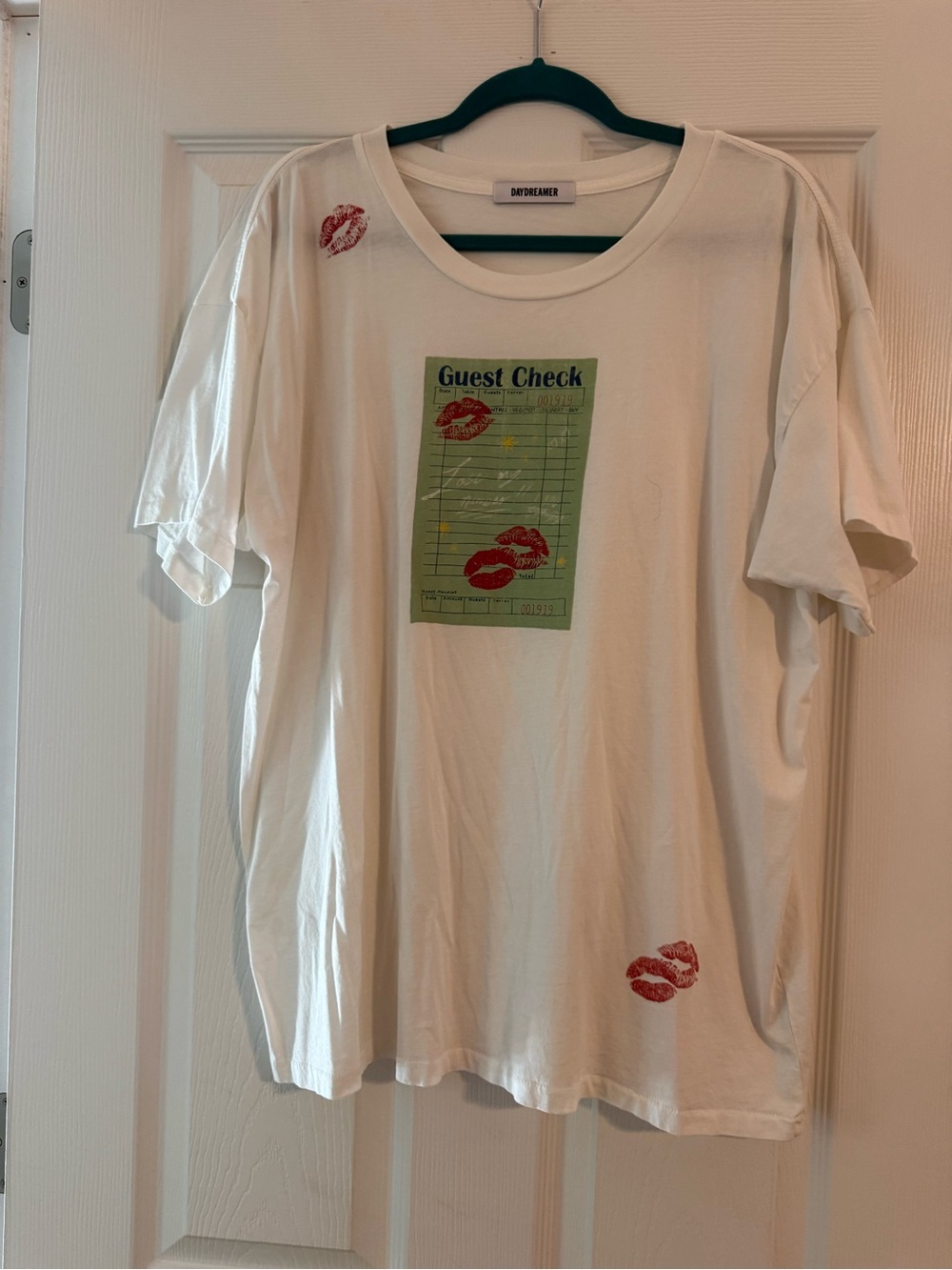 Daydreamer White 'Guest Check' Graphic Tee with Lip Print
